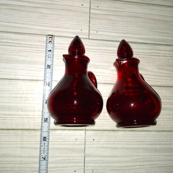 Vintage AVON Ruby Red Mini Cruet Decanters Strawberry Stopper Glass Bottles 5"in - Picture 3 of 8
